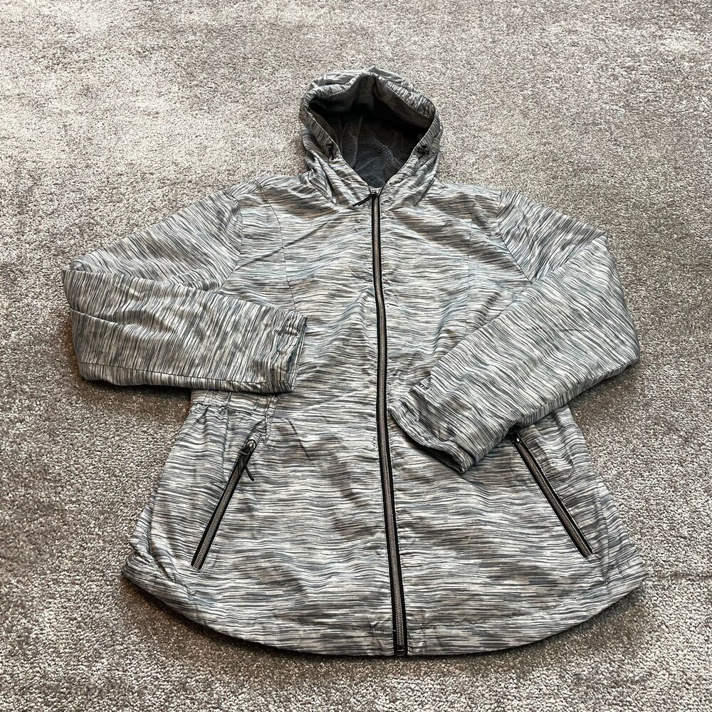 Free Country Outdoor Jacket Womens Large Heather Gray Full Zip Pocketes Hooded
